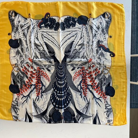 Ocean Themed 70" x 37" Silk Viscose Scarf/Wrap Made in P.R.C. Multi Color Sz OS - Picture 2 of 12